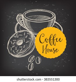 Coffee restaurant brochure vector, coffee shop menu design. Vector cafe template with hand-drawn graphic. Coffee flyer.