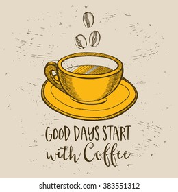 Coffee restaurant brochure vector, coffee shop menu design. Vector cafe template with hand-drawn graphic. Coffee flyer.