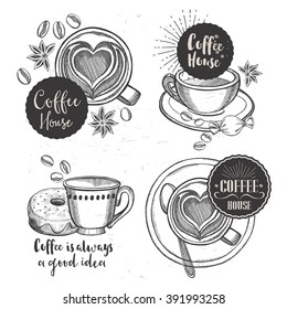 Coffee restaurant brochure vector, coffee shop menu design. Vector cafe template with hand-drawn graphic. Coffee flyer.