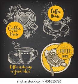 Coffee restaurant brochure vector, coffee shop menu design. Vector cafe template with hand-drawn graphic. Coffee flyer.