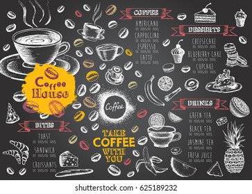 Coffee restaurant brochure vector, coffee shop menu design.
