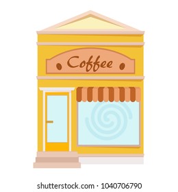 Coffee restaurant facade.  Front view of fast food restaurant in flat style. Vector illustration.