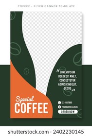 Coffee Restaurant Green Brown flyer poster banner template design, event promotion vector