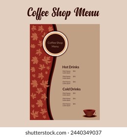 Coffee restaurant menu. Vector beverage flyer for bar and cafe. 
Coffee shop design template with beautiful illustrations and price concept design.