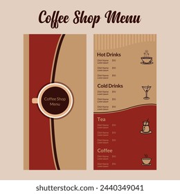 Coffee restaurant menu. Vector beverage flyer for bar and cafe. 
Coffee shop design template with beautiful illustrations and price concept design.