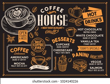 Coffee Restaurant Menu. Vector Drink Flyer For Bar And Cafe. Design Template With Vintage Hand-drawn Food Illustrations.