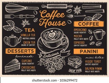 Coffee Restaurant Menu. Vector Drink Flyer For Bar And Cafe. Design Template With Vintage Hand-drawn Food Illustrations.