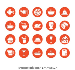 iconos de juego de café y restaurante diseño de ilustraciones vectoriales