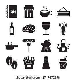 iconos de juego de café y restaurante diseño de ilustraciones vectoriales
