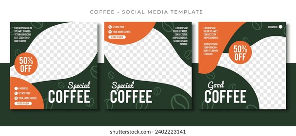 Coffee Restaurant social media post green template design, event promotion square banner vector