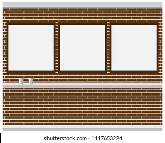 Coffee resting area During work breaks, shop wall, sidewalk, drinking at the window, relaxing. Advertising window sign, brick wall, brown wall, coffee mug
