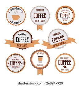Coffee retro badges set with ribbons. Vector EPS 10