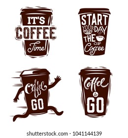 Coffee retro labels isolated on white background. Start Your Day With Coffee. Lettering. Typography. Vector illustration.