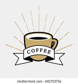 Coffee ribbon vector logo 