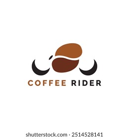 COFFEE RIDER LOGO DESIGN. COFFEE LOGO DESIGN. COMBINATION MARKL LOGO. COFFEE AND BIKE SYMBOL LOGO.