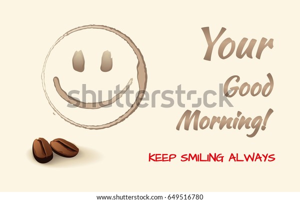 カフェカードのコーヒーリング染み メニュー コーヒーのしみで顔を笑わせる笑顔 カード メニュー 招待状のデザインエレメント ベクターイラスト のベクター画像素材 ロイヤリティフリー