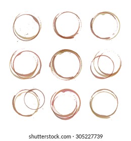 Coffee Ring Stain For Coffe Card, Coffee Logo, Coffe List, Coffe Menu. Vector Set Of Isolated Coffe Stain Ring. Coffe Stain Logo Design. Coffe Cup Ring Stain For Logo Design. Watercolor Coffe Mug Mark