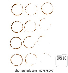 Coffee ring stain for coffe card, logo, list, menu. Vector set of isolated coffe stain ring. Coffe stain logo design. 