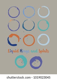 Coffee Rings Colored Logos. Coffee Shop Vector Design Element. Round Shapes, Funky Juice Splatter. Round Borders, Cup, Mug Marks. Round Button, Painted Frame, Coffee Shop Logos. Cool Doodle Ink Smears