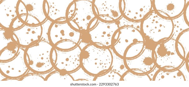 Coffee rings seamless pattern with coffee drops and splashes, vector