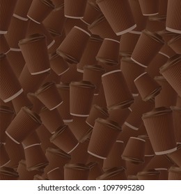 Coffee Ripple Cups Seamless Pattern. Dark Version