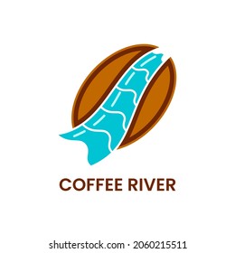 coffee river concept logo. simple, fresh, clean and flat logo. brown, blue and white. suitable for logo, icon, symbol or sign