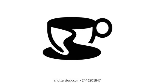 Logodesign für Kaffee und Fluss, Vorlage für Logodesign, Symbol, Ikone, Vektorgrafik, kreative Idee.