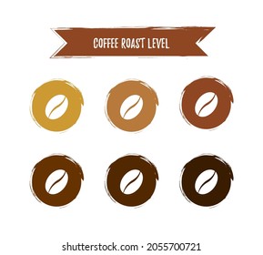 Coffee roast level icon set. Vector illustration. Coffee beans isolated on white background.