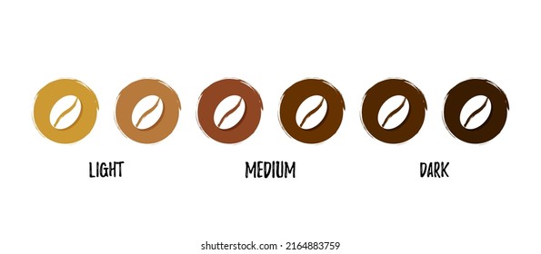 Coffee roast level icon set. Vector illustration. Coffee beans isolated on white background