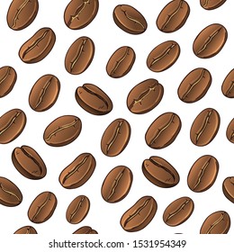 Coffee Roasted Bean With Crack Seamless Pattern. Hand Drawn Vector Graphic Colored Illustration.