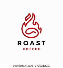 Ilustración de icono de Vector de logotipo de tostado de llama de fuego de frijol tostado de café