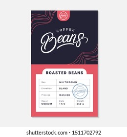 Coffee roasted beans packaging design. Template craft coffee package, pack. Vintage label for brand. Vector illustration.