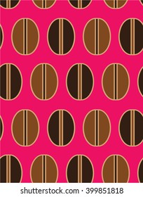 coffee roasted colour beans on pink background seamless geometric flat vector pattern