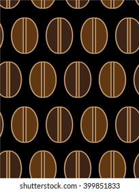 coffee roasted colour beans on black background seamless geometric flat vector pattern