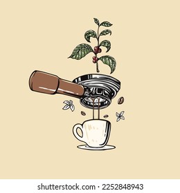 logotipo dibujado a mano de la ilustración de un café