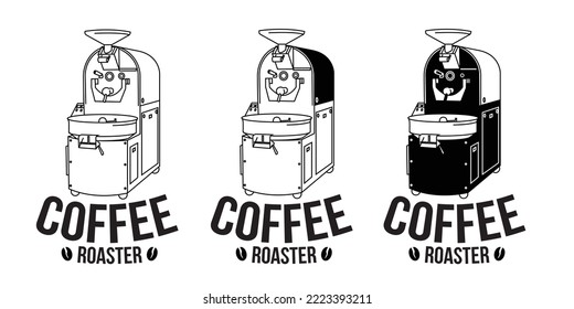 Coffee Roaster Logo Icon, Roastery logo, Machine Coffee Logo, Roaster Coffee Logo Badge Cartoon Vector Set, Coffee Roasters Badge Outline Black Color,