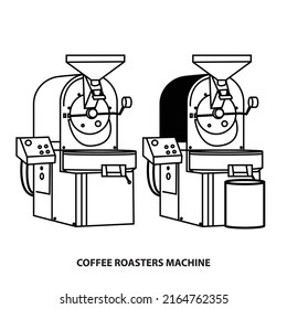 Coffee Roaster Machine Outline Style Sketch Vector, Coffee Machine Equipment