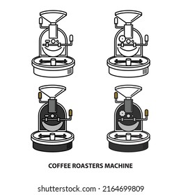 Coffee Roasters Vector Front View Set for Logo, Equipment Coffee Machine Roaster Coffee Bean, Outline Icon 