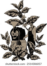 Coffee roastery botanical artwork illustration