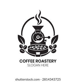 Coffee Roastery logo highlights the intense energy of freshly roasted coffee beans steaming within a traditional artisan roasting vessel. This evocative logo design is tailored for high-end coffee roasters, independent café owners, or gourmet food distributors who desire a sophisticated, heritage-focused identity that celebrates the depth and quality of coffee.