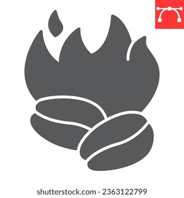 Coffee roasting glyph icon, seed and plant, coffee beans vector icon, vector graphics, editable stroke solid sign, eps 10.