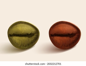 Coffee roasting isolated on a colorful background. Realistic set showing various stages of roasting.