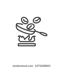 Coffee Roasting line icon. linear style sign for mobile concept and web design. Roasted coffee beans on pan outline vector icon. Symbol, logo illustration. Vector graphics