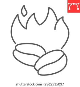Coffee roasting line icon, seed and plant, coffee beans vector icon, vector graphics, editable stroke outline sign, eps 10.