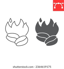 Coffee roasting line and icon, seed and plant, coffee beans vector icon, vector graphics, editable stroke outline sign, eps 10.