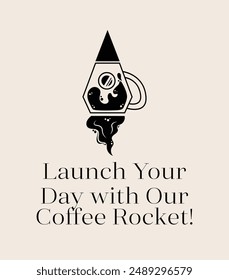 Kaffee-Rakete Espreso, Zubehör-Set. Barista, Pappbecher zum Mitnehmen, Becher, Wasserkocher, Brauen, filterner Kaffee, v60, Gläser, Bohnen, Taschen und Desserts. Flache Vektorillustration isoliert auf Hintergrund