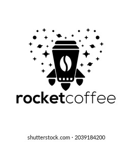 Coffee and rocket logo design. Coffee on space logo concept.