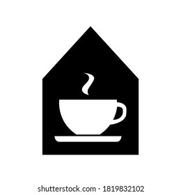 Coffee room in café icon, cup in house, minimalist vector illustration symbol