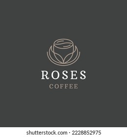 Coffee roses line logo icon design template flat vector