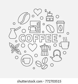 Coffee round illustration. Vector concept symbol made with outline coffee icons